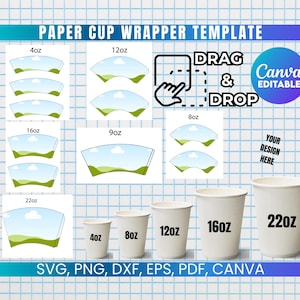 6 Paper Cup Wrapper Template Bundle, Styrofoam Cup, Paper Coffee Cup Template, Paper Cup Label, Paper Cup Wrapper, Blank Cup Wrapper