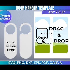 Door Hanger Template, Door Hanger SVG, Door Knob Hanger, Doorknob Hanging Sign, Sublimation Template, Cut File, Printable, Canva Editable