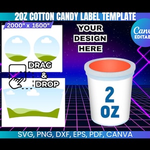 2oz Cotton Candy Label Template, Cotton Candy Tub Wrapper Template, Cotton Candy Label, Gourmet Cotton Candy, Cotton Candy SVG
