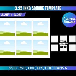 Square Template, 3.25 Inch Square Template, Square Sticker Template, Square Label Template, Magnet Sublimation Template