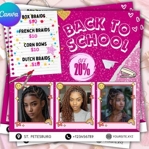 Back To School Flyer, Back to school hair flyer, Back to school sale flyer, Braid Special Flyer, Braids Deals, Hair Flyers, Back 2 School