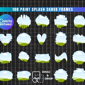 100 Paint Splash Canva Frames Svg, Fill Your Own Paint Splash, Canva Editable Frame Template, Bleach Effect Distressed Edge Mega Bundle