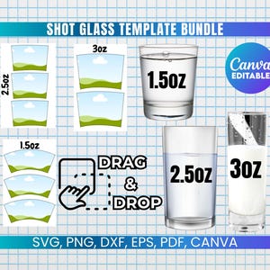 Shot Glass Template Bundle, 1.5oz Shot Glass SVG, 3oz Shot Glass Wrapper, Shot Glass Canva Template, 2.5oz Shot Glass Wrap, Shot Glass Decal