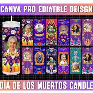Dia De Los Muertos Candle, Dia de los Muertos Altar Decor Stickers, Velas Etiquetas, Day of the Dead Candle Labels for Tall Cylinder Candles
