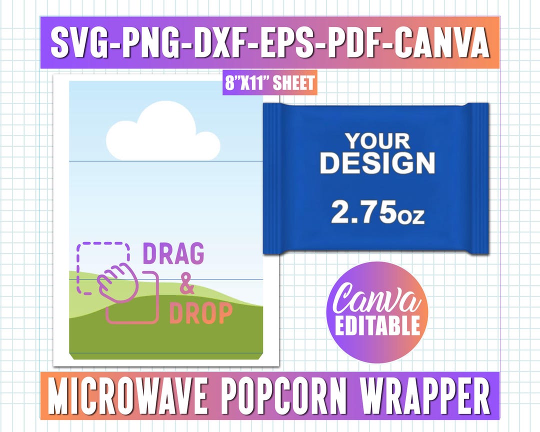 Microwave Popcorn Wrapper Template, Canva, 2.75 Oz Pop Corn Label ...