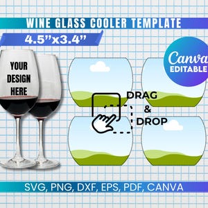 Wine Glass Cooler Template SVG, Wine Glass Sleeve Template, Wine Glass Wrap, Cooler Sublimation Template, Wine Glass Cover, PNG