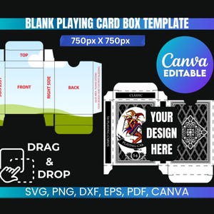 Blank Playing Card Box Template SVG, Poker Card Box Template, Trading Card Box Template, Editable Canva Design, Drag and Drop Template