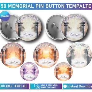 In Loving Memory Pin Button Canva Template, Funeral Botton Favors, Editable Templates, RIP PNG Templates, Editable Pin Template