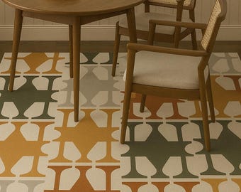 Geometrische wollen vloerkleed: moderne aardetinten uit het midden van de eeuw