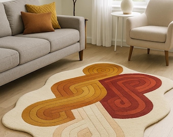 Mid Century Modern Area Rug: Abstract Geometric Wool Carpet, 8x10