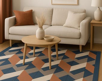 Geometrisk ullmatta: Färgglad abstrakt, modern stil från mitten av århundradet, 8x10
