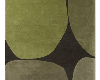 Green Abstract Wool Rug, Handmade Geometric Area Carpet, 8x10