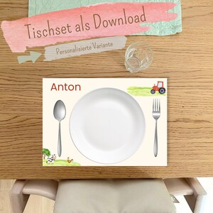 Tischset Traktor mit Name - Montessori-inspiriert - Digitaler Download