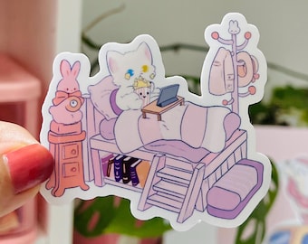 Kawaii Cat Vinyl Sticker: Cozy Pastel Laptop Decal