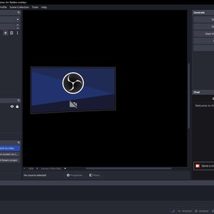 May include: Screenshot of the OBS Studio interface, a popular live streaming and video recording software. The dark interface displays various controls, scenes, and sources, with a prominent logo in the center.