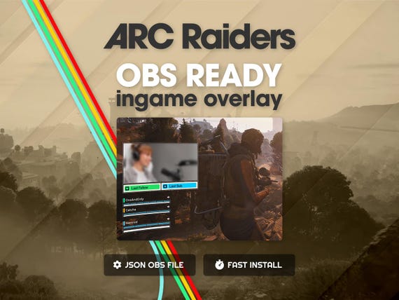 Arc Raiders in-game overlay for OBS Studio – matching HUD style, .json auto setup, PNG, sci-fi stream design