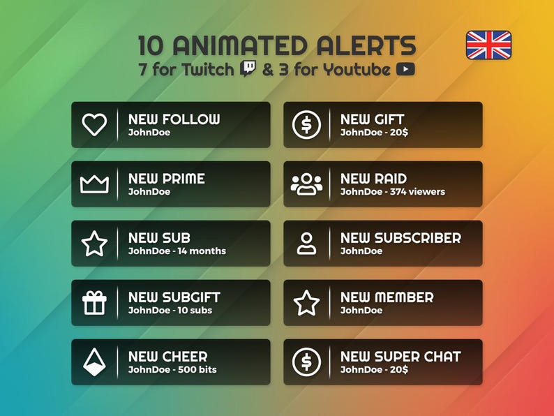 Minimal Animated Stream Alerts – Black Transparent Twitch & Youtube ...