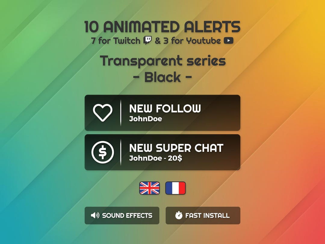 Minimal Animated Stream Alerts – Black Transparent Twitch & Youtube ...