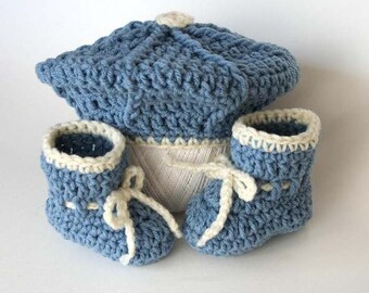 Crochet PDF Pattern No 17 Baby Boy Beret Hat and Booties, Permission to sell Finished Items