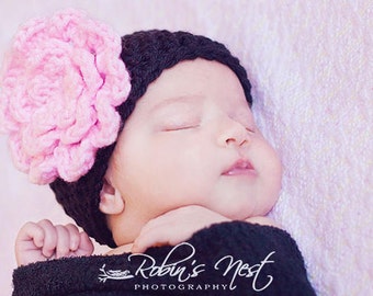 Crochet  Pattern, Beanie with 2 Flowers All Sizes PDF Pattern No 31 Prmission to sell Finished Items