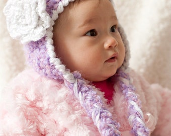 Crochet Earflap Hat with Flower PDF Pattern NO 30, All Sizes, Permission to Sell Finished Items