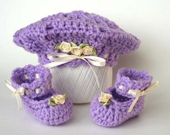 Crochet PDF Pattern No 16 Baby Girl's Beret Hat and Booties, Permission To Sell Finished Items