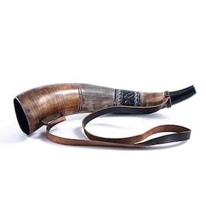 Norse Viking War Horn 18&quot; – Authentic Ox Horn Battle Trumpet  Handmade Norse Instrument  Historical Viking Decor Gift