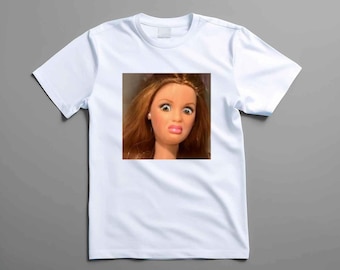 Shocked Barbie Doll Face T-Shirt | Funny Meme Reaction Graphic Tee | “Disgusted / Confused” Doll Expression Shirt