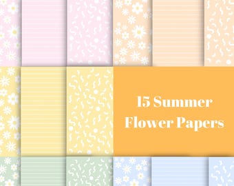 16 Cute Spring Flower Digital Papers. Daisy Floral Seamless Pattern Set ...