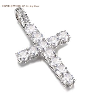 925 Sterling Silver VVS Moissanite Diamond Cross Pendant with Tennis chain Necklace Iced Out Hip Hop Jewelry 2mm/3mm/4mm/5mm for Men Women