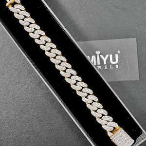 14 mm Moissanite Cuban Link Bracelet For Men ,Pave Diamond Cuban Bracelet ,Handmade Jewelry ,Hip Hop Jewelry for His Birthday Gift