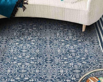 Blue Hand Knotted Rug, 8x10 9x12 10x14 Handmade Wool Area Rug for Bedroom, Living Room, Kids Room, Office, Oriental Rug,  Custom Oushak Rugs