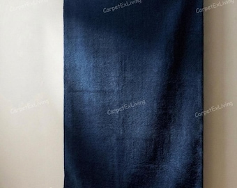 Navy Blue Hand Tufted Rug, Solid Area Rugs, 5x8 6x9 Handmade Wool Rugs for Living Room, Bedroom, Kids Room, Office, Dining Room, Modern Rugs