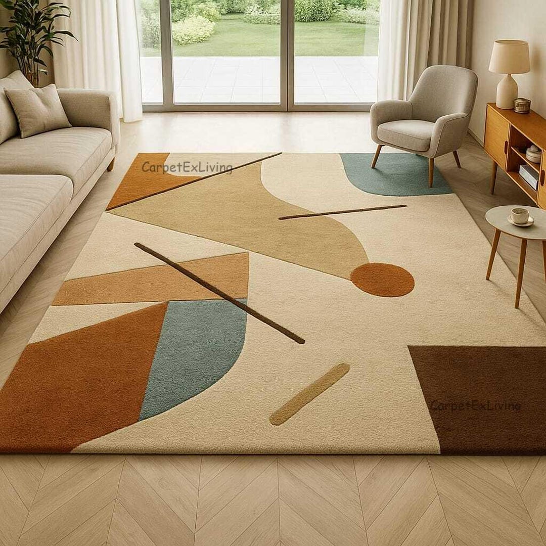 Simple Design Area Rugs Modern Abstract Hand Tufted Wool Area Rug, Geometric Mid-century Design ...