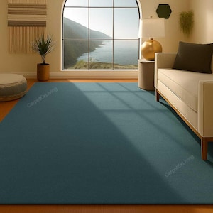 Dusty Blue Hand Tufted Rug, Solid Wool Area Rug for Living Room Bedroom Nursery Entryway Kitchen Office 5X8 6X9 8X10 9X12 10X14 Custom Rug