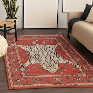 Braun Leopardenmuster Hand getuftet Bereich Teppich, 5x8 6x9 8x10 10x14, Safari Style Teppich für Essbereich, Wohnzimmer, Schlafzimmer, Küche, Eingangsbereich