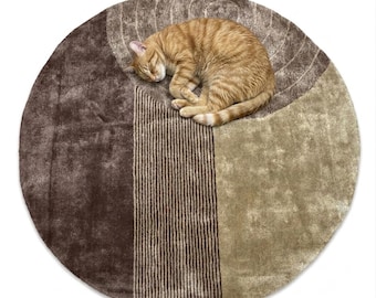 Hand Tufted Wool Round Rug: Abstract Geometric Earth Tones (100% Wool)