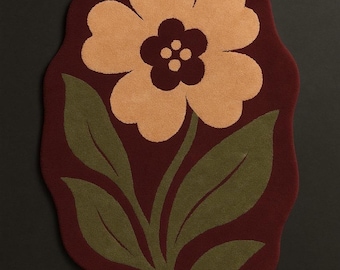 Alfombra abstracta de lana: Diseño floral irregular y colorido, tejida a mano.