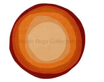 Hand Tufted Round Sunset Rug l Burnt Orange Terracotta Abstract Circle Carpet For living Room l Gradient Wool Rug l Orange Ombré Rug.