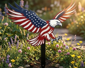 Vaterländischer Adler-Gartenpfahl, Amerikanische Flagge Weißkopfseeadler-Yard-Kunst, Einweihungsgeschenk, vierter Juli-Dekor