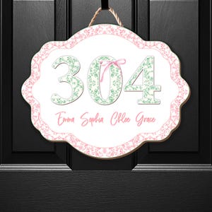 Custom Dorm Door Sign, Personalized Girls Room Door Sign, Chinoiserie Room Number Plaque, Coquette Dorm Decor, Roommate Name Sign