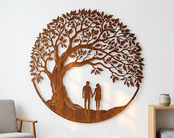 Verrosteter Lebensbaum Metall Wand Kunst, Keltisches Paar Baum Dekor, Rustikaler Metall Wandbehang, Jubiläumsgeschenk