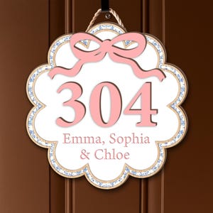 Personalized Girls Room Door Sign, Chinoiserie Dorm Room, Wooden Door Sign, Sorority Decor, College Girls Dorm, Custom Roommate Name Sign