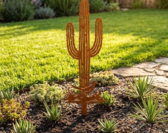 Verrosteter Saguaro Kaktus Gartenstecker, Metall Wüstenhof Kunst, Housewarming Geschenk, Western Garten Dekor