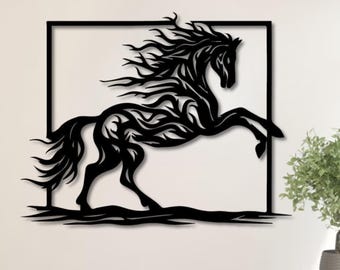 Horse Metal Wall Art, Black Stallion Wall Decor, Modern Steel Horse Wall Hanging, Luxury Statement Piece