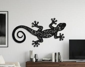 Individuelles Gecko-Metall-Wandbild - Lasergeschnittenes Outdoor-Dekor-Zeichen