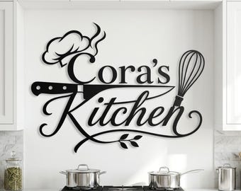 Personalized Kitchen Metal Sign, Custom Name Wall Art, Chef Wall Decor, Cooking Metal Art, Family Home Decor, Housewarming Gift, Cook Gift