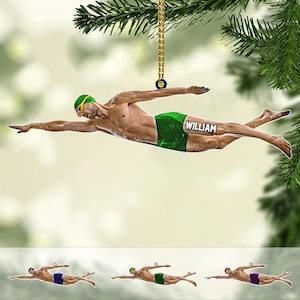 Personalized Swimmer 2D Flat Acrylic Ornament, Swimming Lovers Gift, Sport Gifts, Custom Swim Team Ornament, Christmas Swimming Decoration