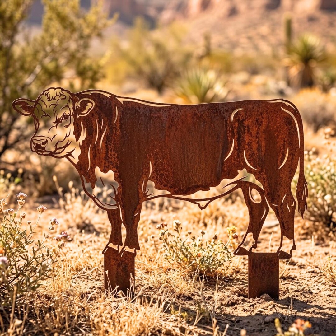 Rustic Bull Rustic Bull Metal Sign, Western Garden Decor, Rusted Metal Garden Art ...