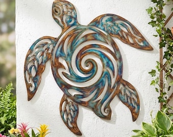 Sea Turtle Metal Sign, Coastal Wall Art, Tropical Turtle Decor, Ocean Patio Sign, Rustic Copper Style, Beach House Decor, Marine Life Gift